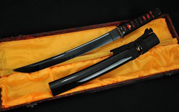 Full Black Blade Japanese Samurai Sword Tanto Short Edge - Handmade Swords Expert