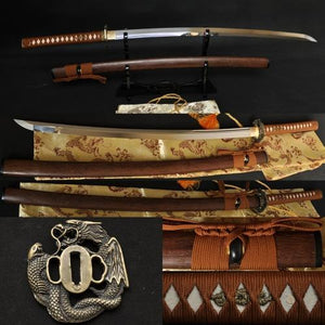 1095 Steel Double Grooves Dragon&snake Tsuba Japanese Sword Katana Samurai Swords - Handmade Swords Expert