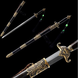 Chinese "Qing Dynasty"Sword Folded Pattern Steel Blade EbonySheath - Handmade Swords Expert