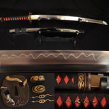 Monkey&snake Tsuba Japanese Wakizashi Sword Clay Tempered Katana Swords - Handmade Swords Expert